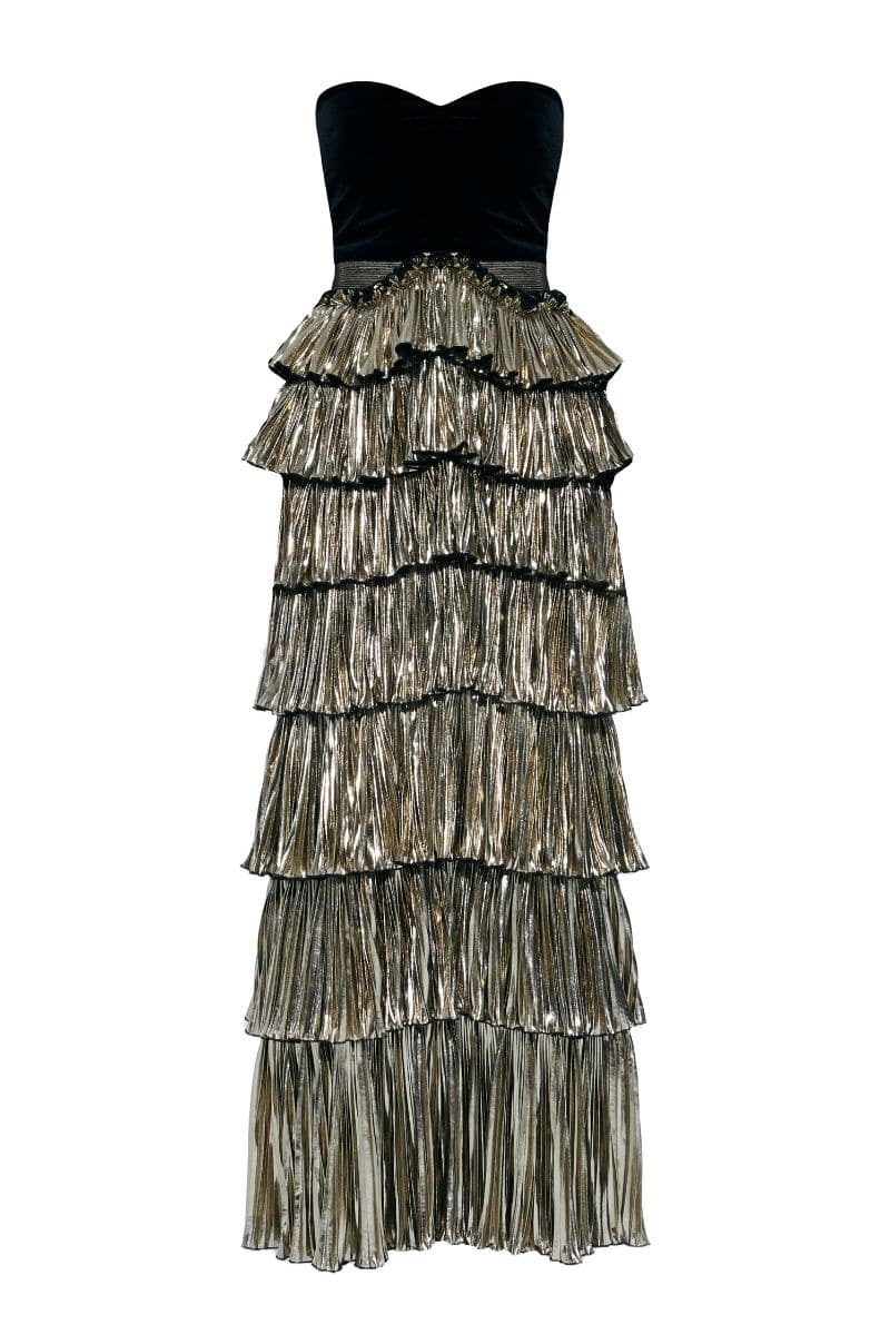 VERSAILLES STRAPLESS RUFFLE TIERED GOWN | Nur Karaata | CULT MIA
