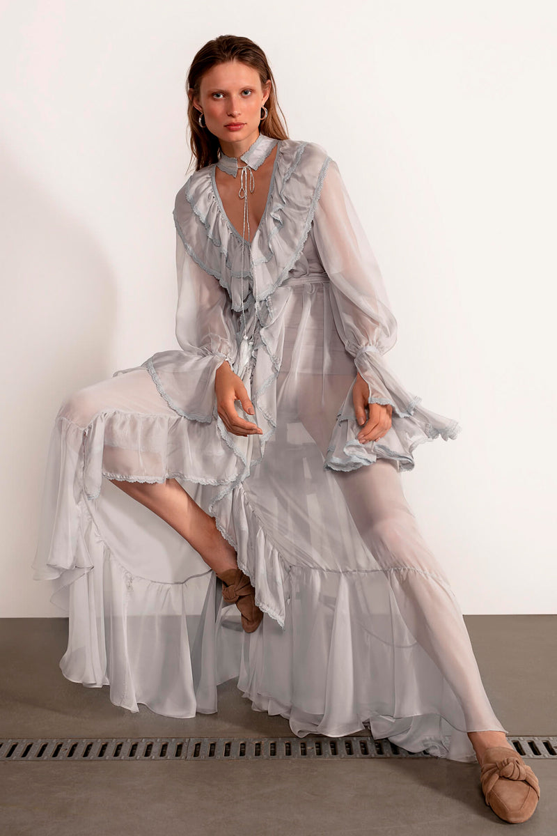 OCEAN OF THE TENDERNESS MAXI DRESS IN LIGHT BLUE GRAY - CULT MIA