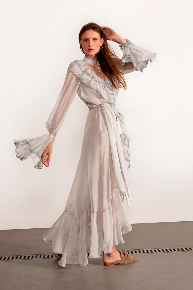 OCEAN OF THE TENDERNESS MAXI DRESS IN LIGHT BLUE GRAY - CULT MIA