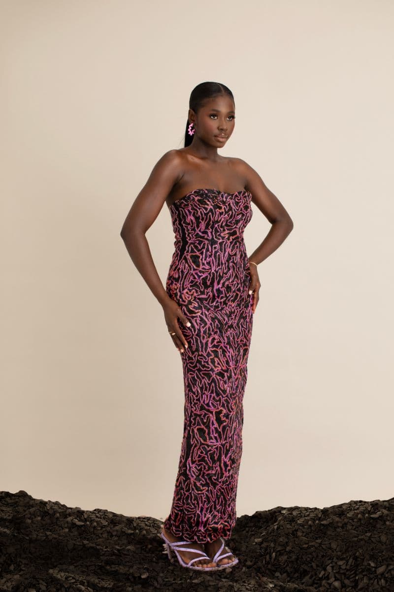 KITI BLACK AND PINK STRAPLESS MAXI DRESS | Onalaja | CULT MIA
