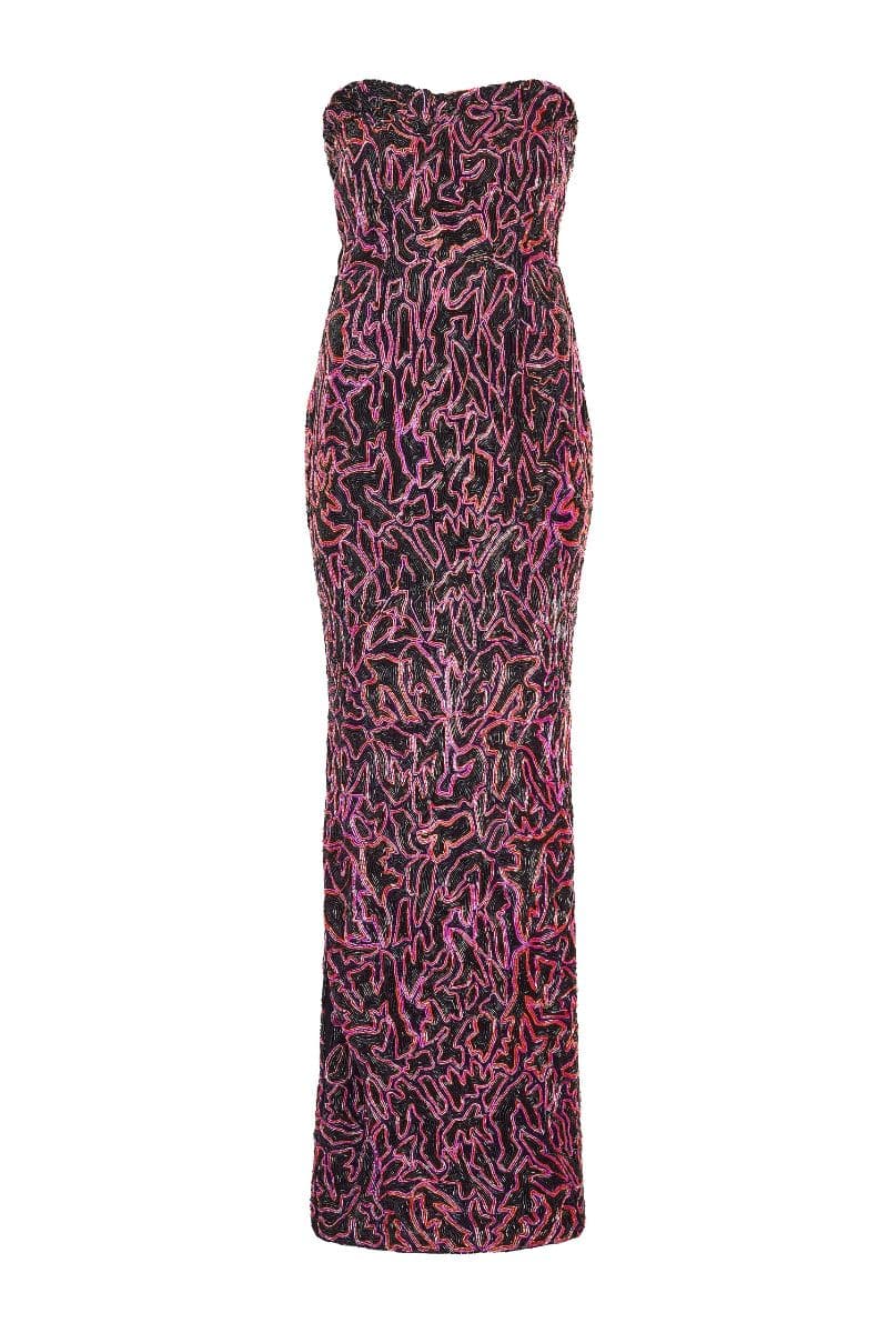 KITI BLACK AND PINK STRAPLESS MAXI DRESS | Onalaja | CULT MIA