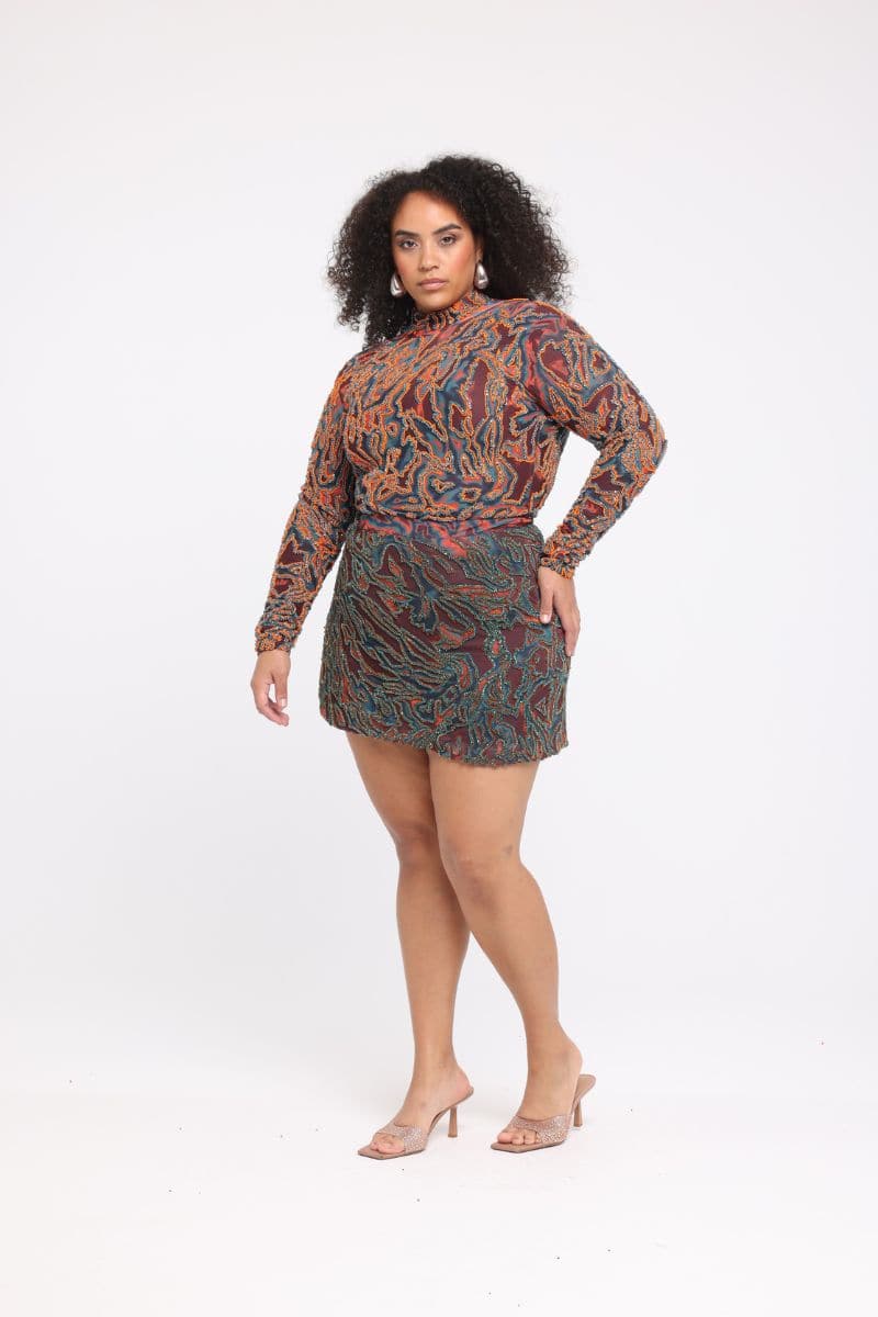 ZUSI KARA BLUE AND ORANGE MINI SKIRT | Onalaja | CULT MIA