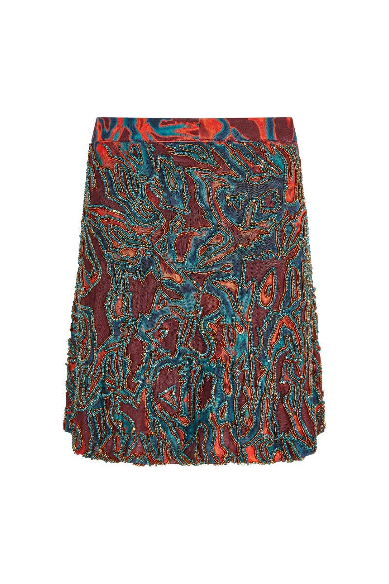 ZUSI KARA BLUE AND ORANGE MINI SKIRT | Onalaja | CULT MIA
