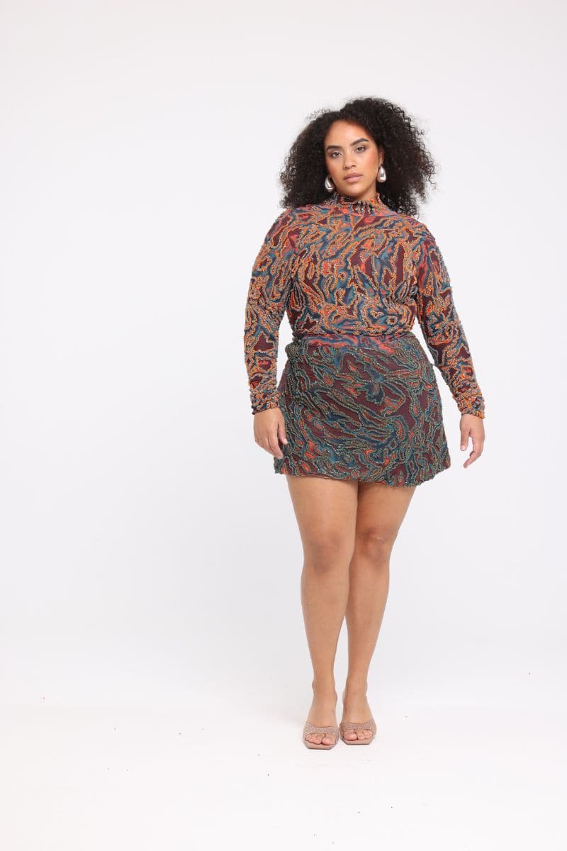 ZUSI KARA BLUE AND ORANGE MINI SKIRT | Onalaja | CULT MIA