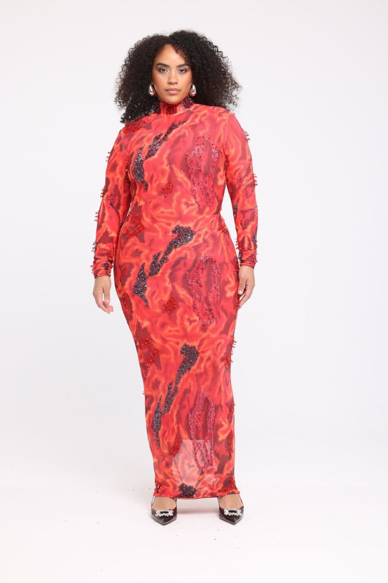 ZUSI RED AND ORANGE ANKLE LENGTH DRESS | Onalaja | CULT MIA