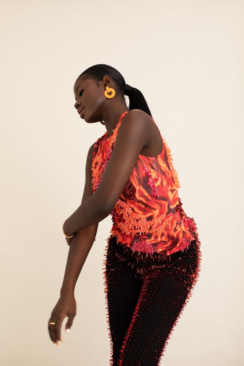 ZUSI RED AND ORANGE EMBELLISHED TOP | Onalaja | CULT MIA