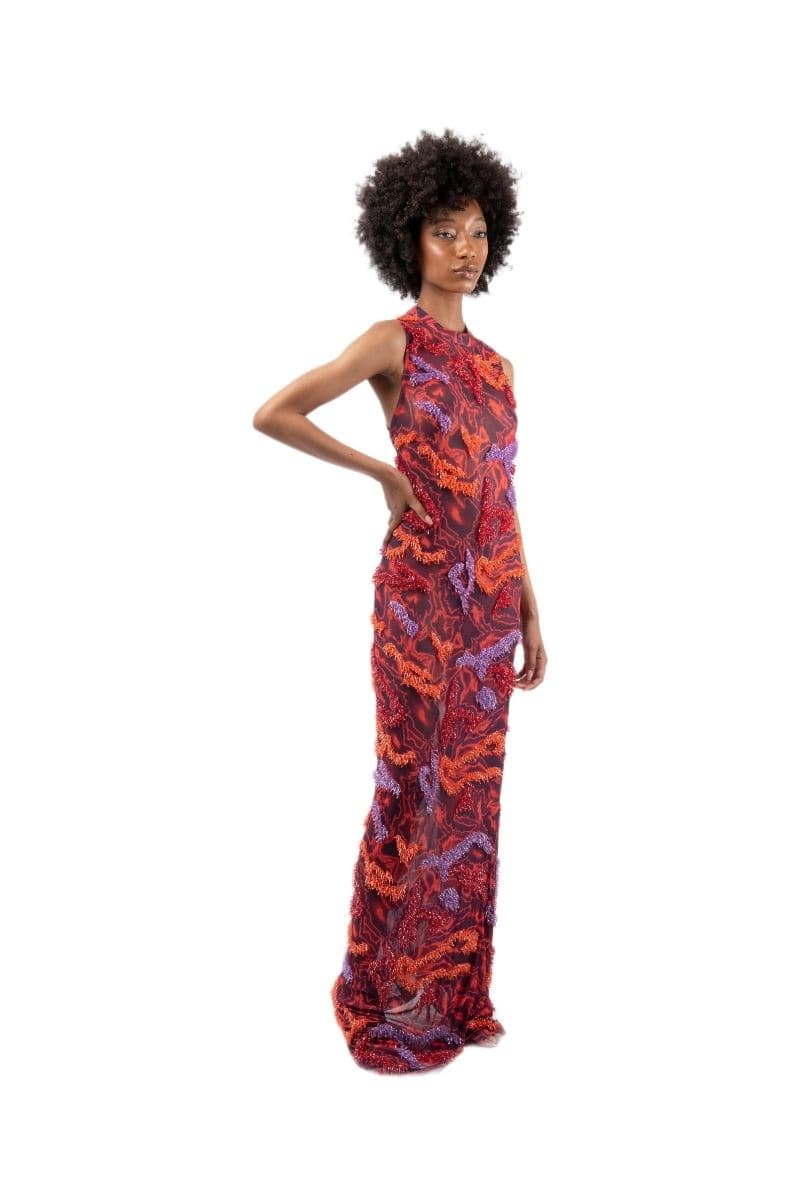 zusi maxim maxi dress in red & purple combo onalaja ZUSI SLEEVELESS MAXI DRESS | CULT MIA