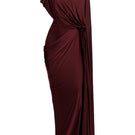 Deme By Gabriella Daphne draped maxi dress in flowing fabric, featuring elegant design and full-length silhouette.