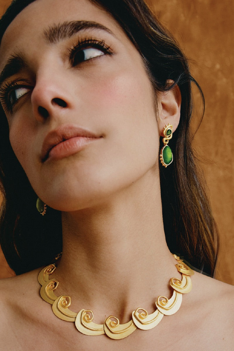 OPHELIA EARRINGS IN GOLD AND GREEN - CULT MIA