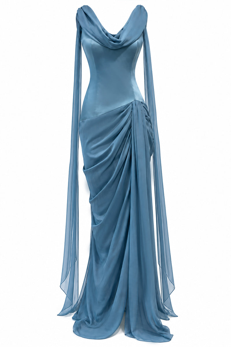 Urban Muse Orelis blue gown featuring elegant fabric and flowing design, perfect for formal occasions.