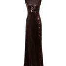 Aquarel Studio Eclipse gown in brown, featuring elegant fabric and flowing design, displayed on a mannequin.