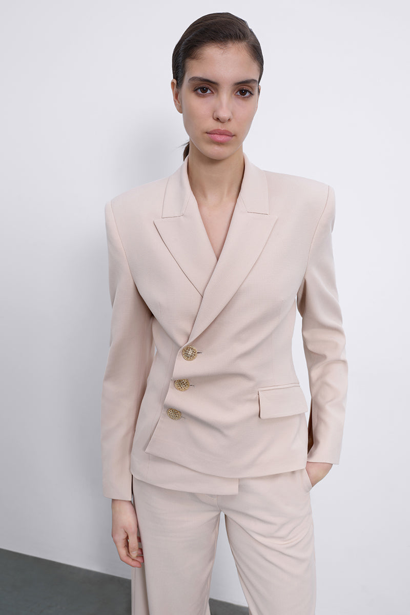 ORIS ASYMMETRIC TAILORED BLAZER IN WARM BEIGE