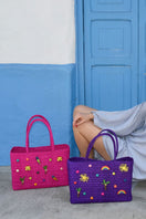 Purple Pajarita tote bag by Pájara Pinta, stylish shoulder bag with woven design and spacious interior.