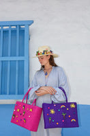 Purple Pájara Pinta Canasto Pajarita tote bag, stylish shoulder bag with woven design and shoulder strap, one size.
