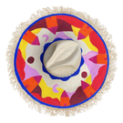 Multi-colored Encanto print hat by Pájara Pinta featuring vibrant patterns and a wide brim, designed for stylish sun protection.