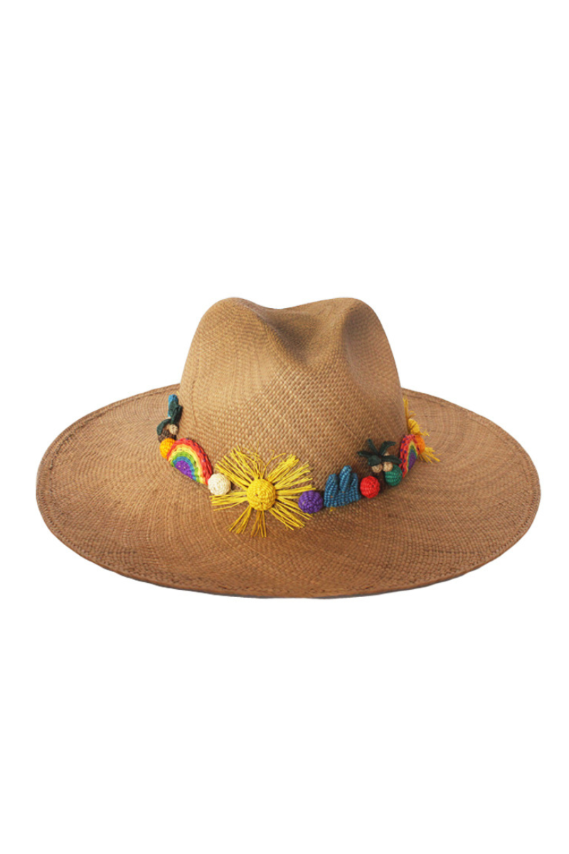 Beige Pájara Pinta Happy Hat with wide brim and adjustable strap, casual style for sun protection and outdoor wear.