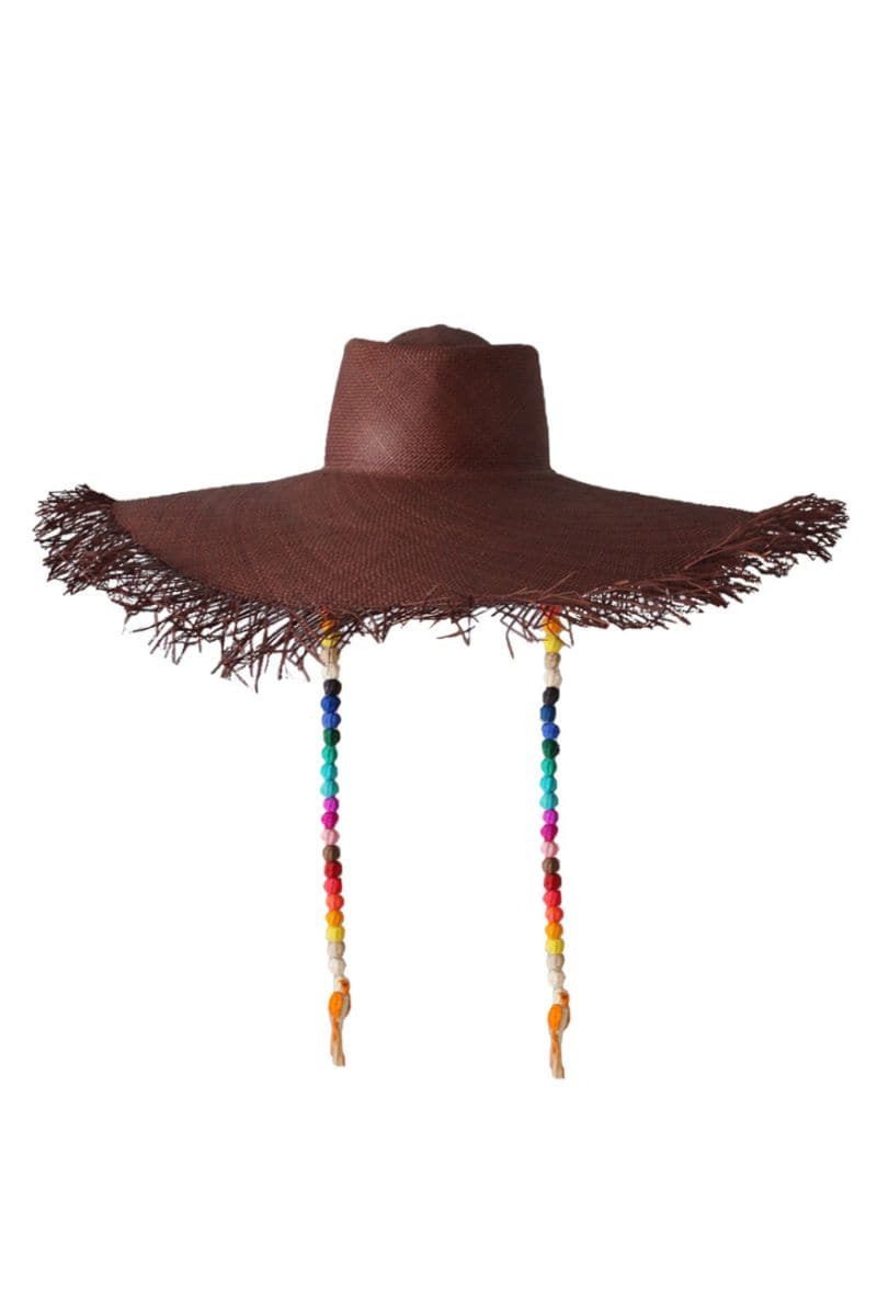 Pájara Pinta Holiday Iraca Palm Sun Hat in chocolate color, featuring wide brim and stylish design for sun protection.