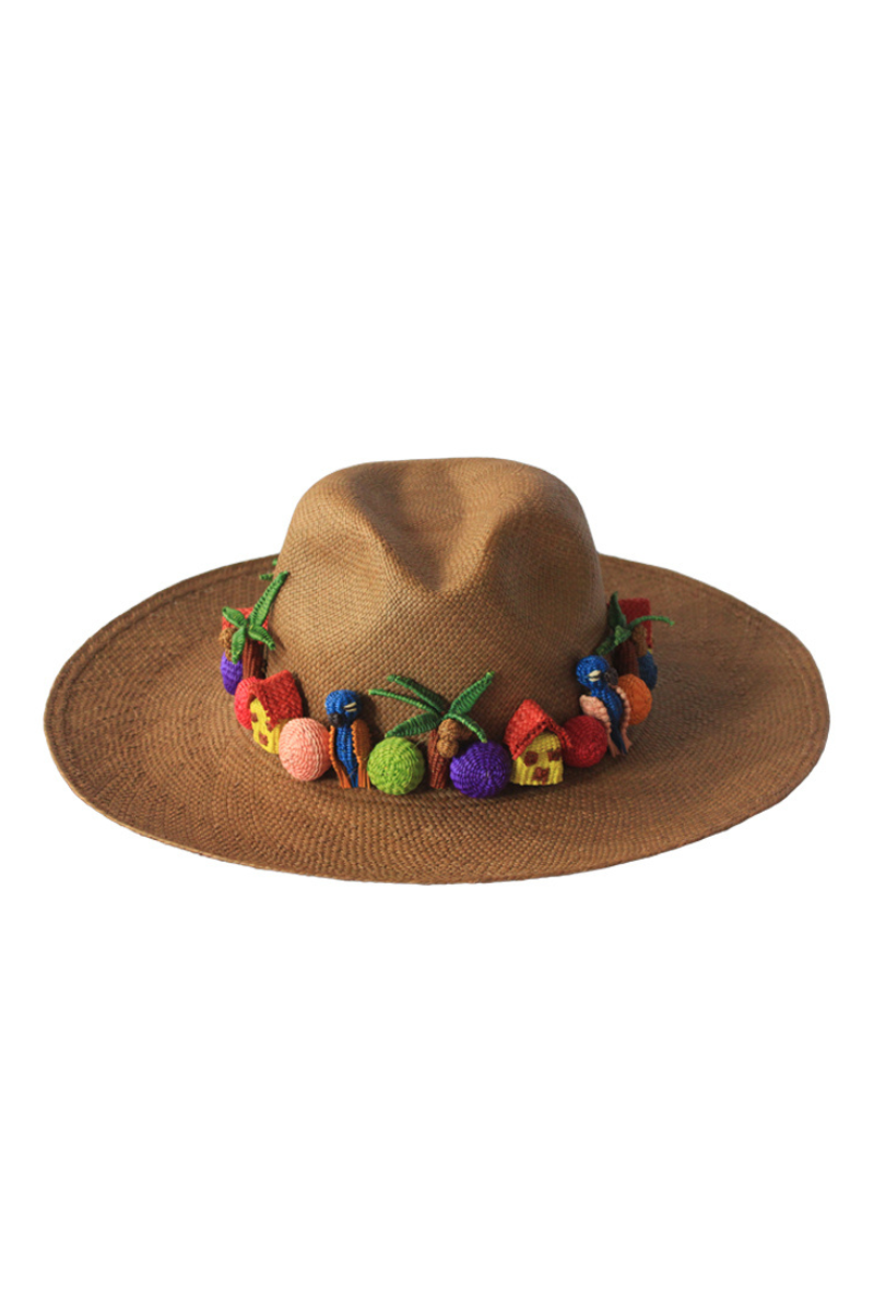 Beige Pajarito Paja Pinta hat with wide brim and natural straw texture, one size, stylish sun protection accessory.