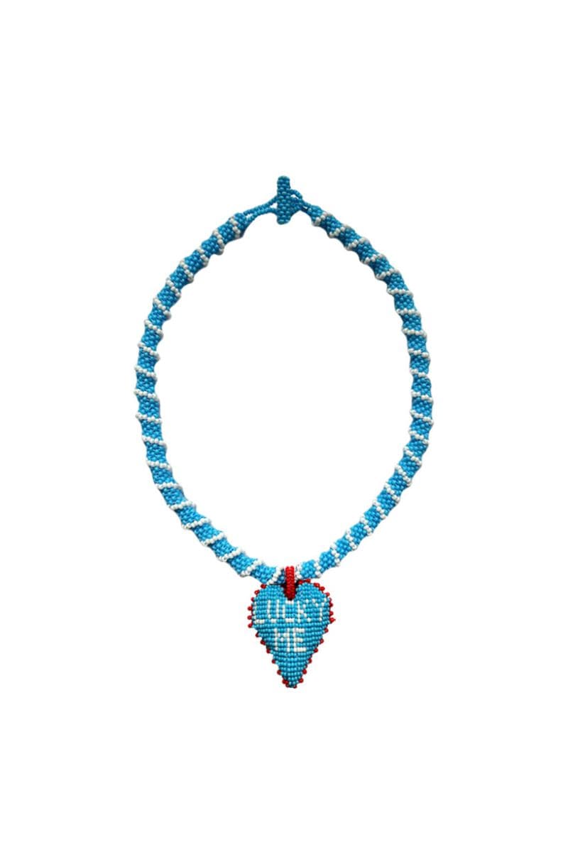 Pájara Pinta short Lucky Me totem necklace with blue and red beads, one size, bohemian style jewelry.