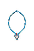 Blue and red short Lucky Me totem necklace by Pájara Pinta featuring colorful bead details and a bohemian style.