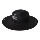Black Pájara Pinta Sundown hat, stylish wide-brimmed hat for sun protection, shown in a close-up image.