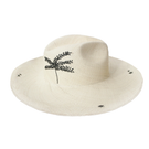 White sunrise hat by Pájara Pinta, stylish wide-brim hat made of lightweight material, perfect for sun protection.