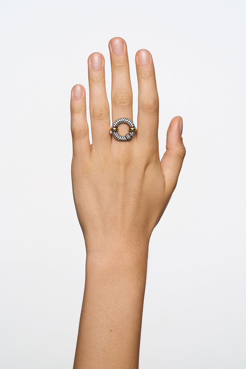 Poché Crystal Harmony Ring featuring a sparkling crystal stone set in a sleek silver band, elegant jewelry for any occasion.