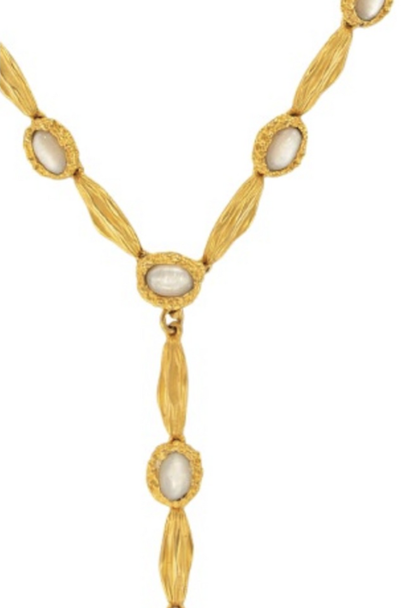 Gold and white Jude Benhalim Poise Necklace featuring a sleek, modern design with elegant chain links.