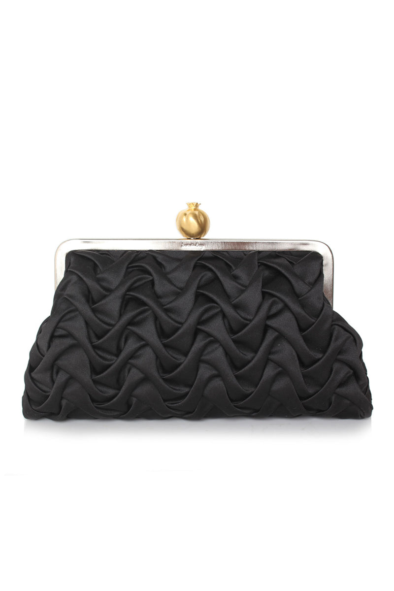 POMEGRENATE ON BLACK SATIN SMOCKING CLASSIC CLUTCH - CULT MIA