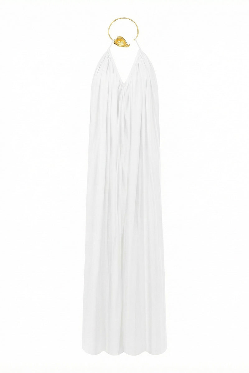 Elegant ivory Portobello maxi dress by Laura Escobar, flowing fabric with a relaxed fit and stylish neckline.
