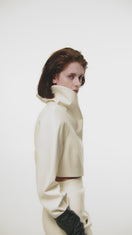 CROPPED LEATHER JACKET IN OFF-WHITE