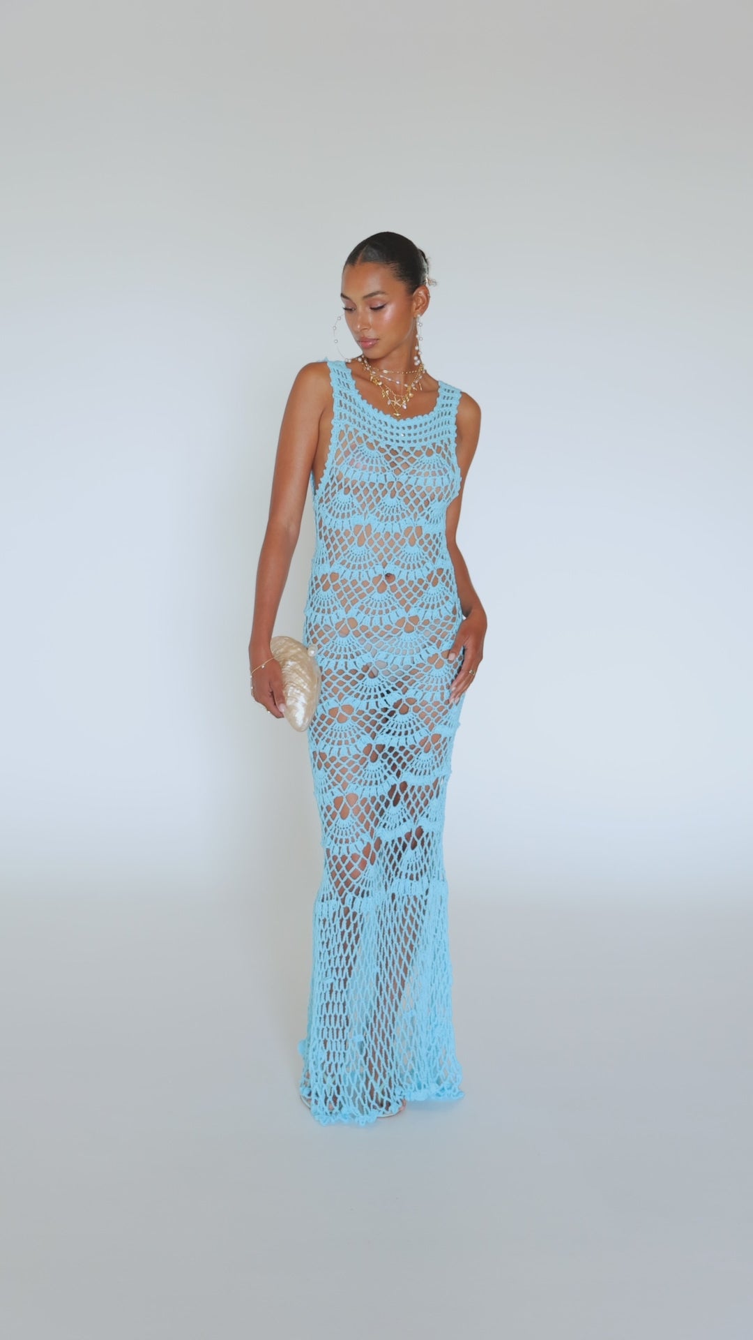 AQUA SHELL HANDMADE MAXI CROCHET DRESS