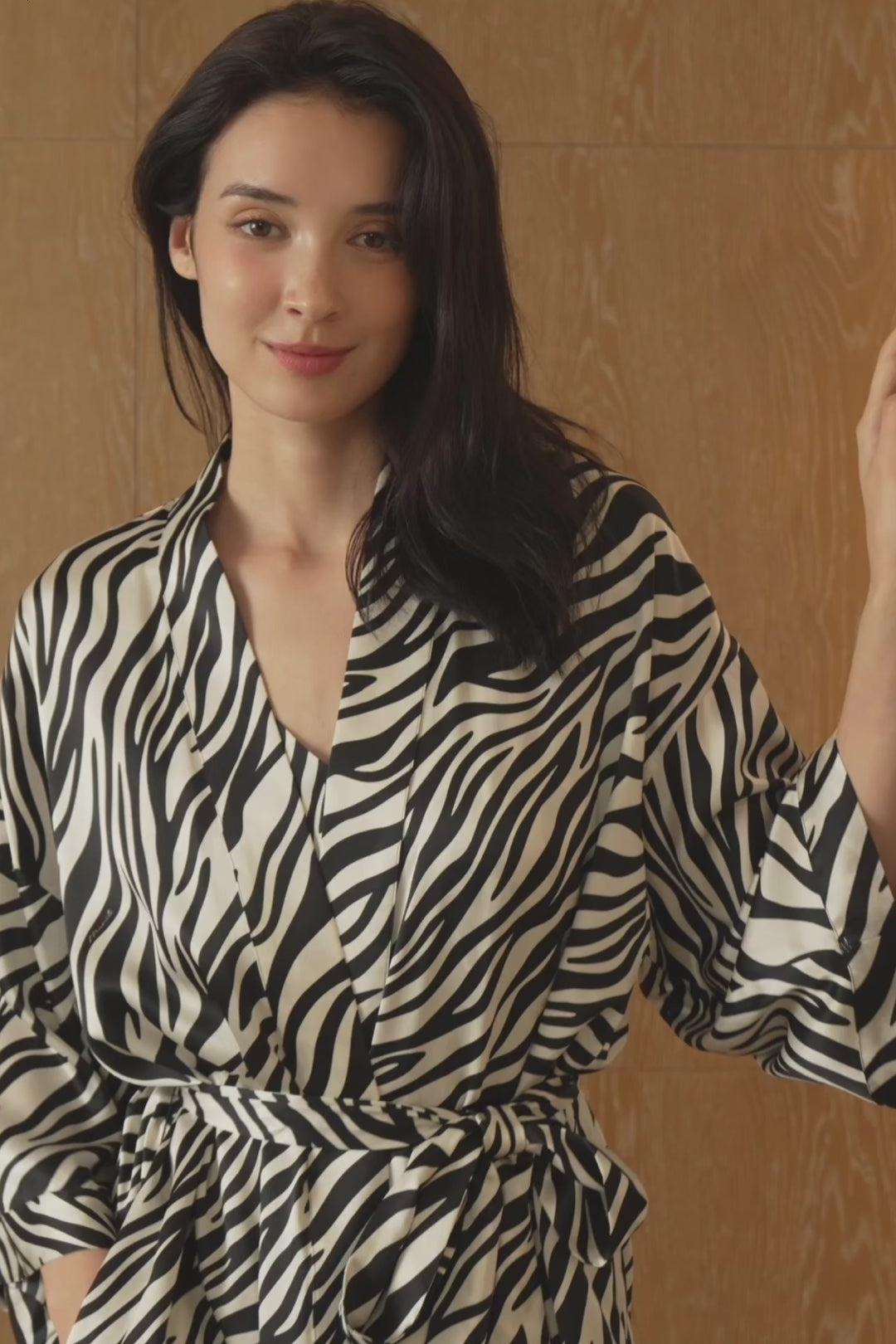 JUNGLE ZEBRA PRINT WOMEN'S SILK ROBE IN ZEBRA PRINT