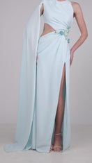 BLUE EMBELLISHED CAPE GOWN