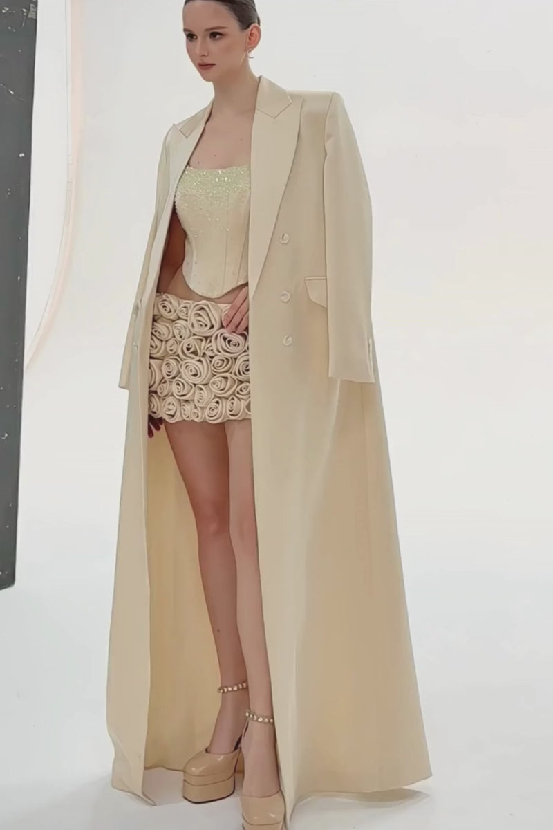 CORSET TOP AND EMBROIDERED SKIRT SET IN BEIGE