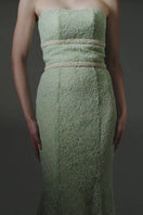FLORAL MESH LACE AND CHIFFON DRESS IN GREEN