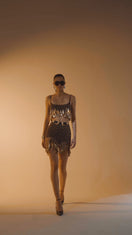 HAND KNIT METALLIC SKIRT IN BROWN