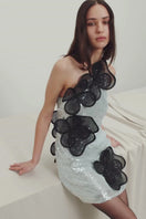 SEQUIN LAYERED FLORAL APPLIQUÉS MINI DRESS IN LIGHT BLUE