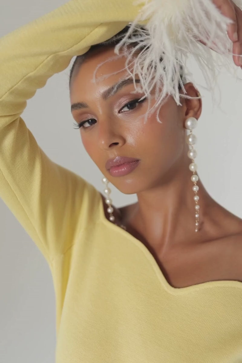 YELLOW VANILLA KNIT TOP WITH DETACHABLE FEATHER CUFFS