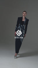 TUXEDO DRESS WITH HAND-PAINTED PATTERN IN BLUE
