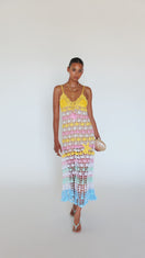 ROBE LONGUE EN CROCHET FAITE MAIN FLEUR MARINE