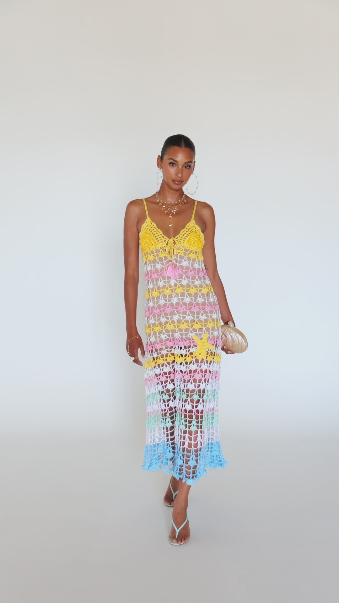 ROBE LONGUE EN CROCHET FAITE MAIN FLEUR MARINE