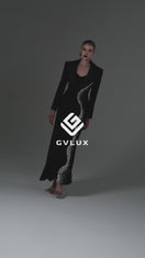 DEEP V-NECK TAILORED SHEATH DRESS IN BLACK