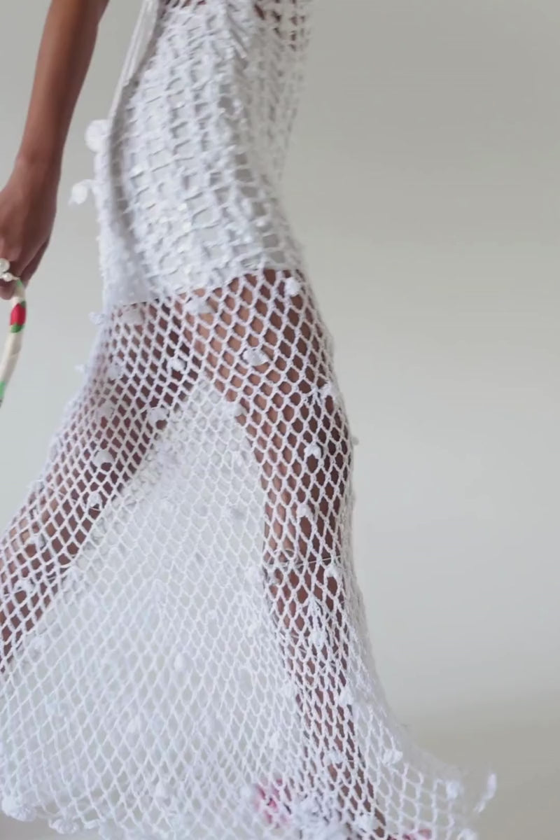 WHITE VANILLA HANDMADE MAXI CROCHET DRESS