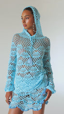 AQUA MARINE HANDMADE CROCHET HOODIE
