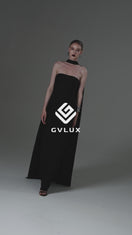 ROBE BUSTIER TRAPÈZE AVEC CAPE ASSORTIE EN NOIR