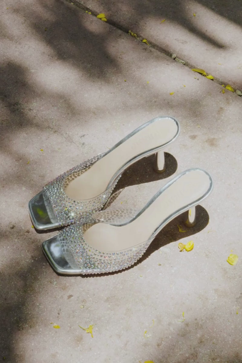 GRETA MULE EN ARGENT CRISTAL TRANSPARENT