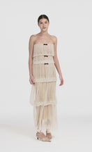 ROBE MAXI TUBULAIRE À FRANGES BLANCHES