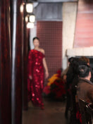 ONE SHOULDER DRAPED SEQUIN DRESS IN RED