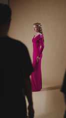 CREPE DE CHINE V-NECK GOWN IN PINK